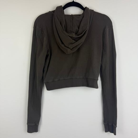 Urban Outfitters Womens Long Sleeve Full-Zip Rib Knit Brown Hooded Jacket Large - Picture 2 of 11